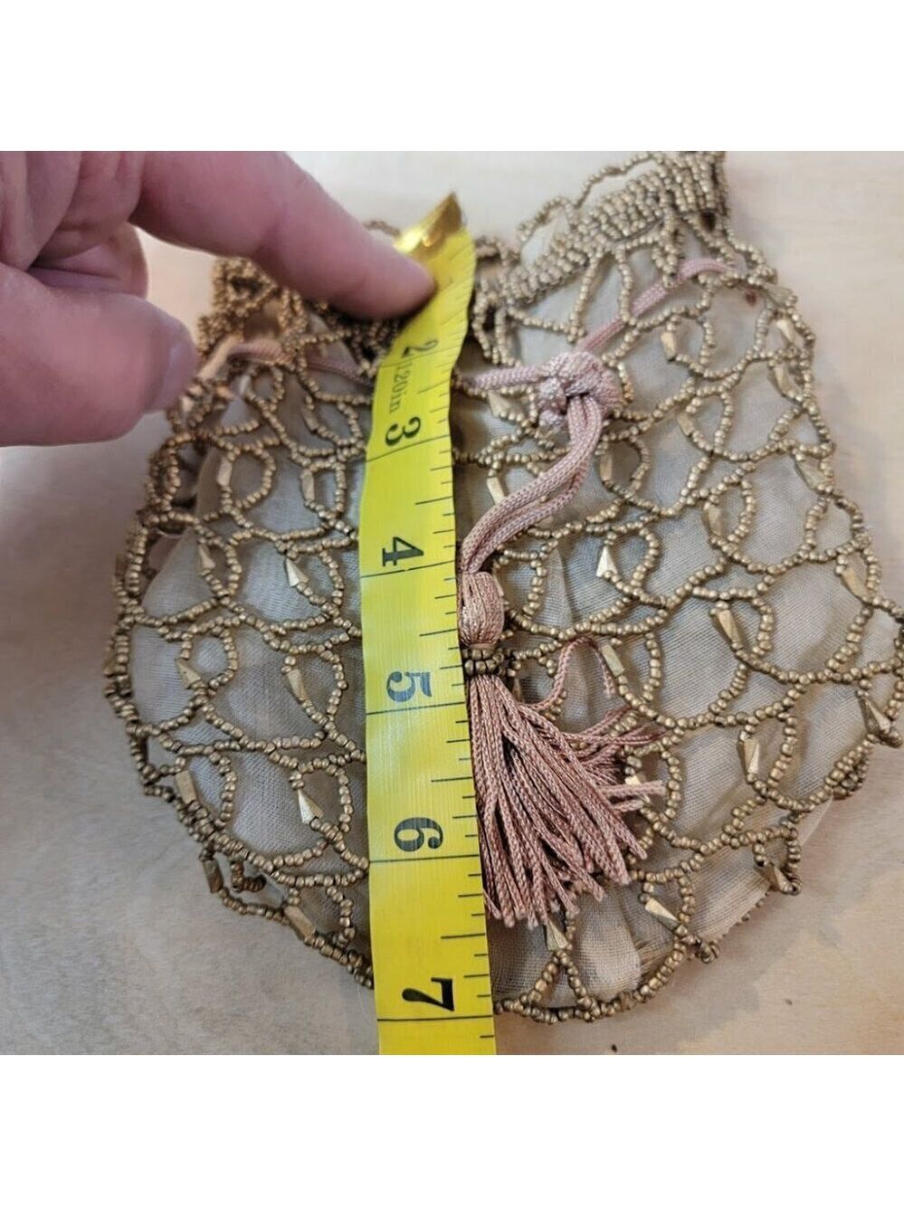 1990s Gold Beaded Crochet Pouch Crossbody Bag - Super Cute - Picture 12 of 12